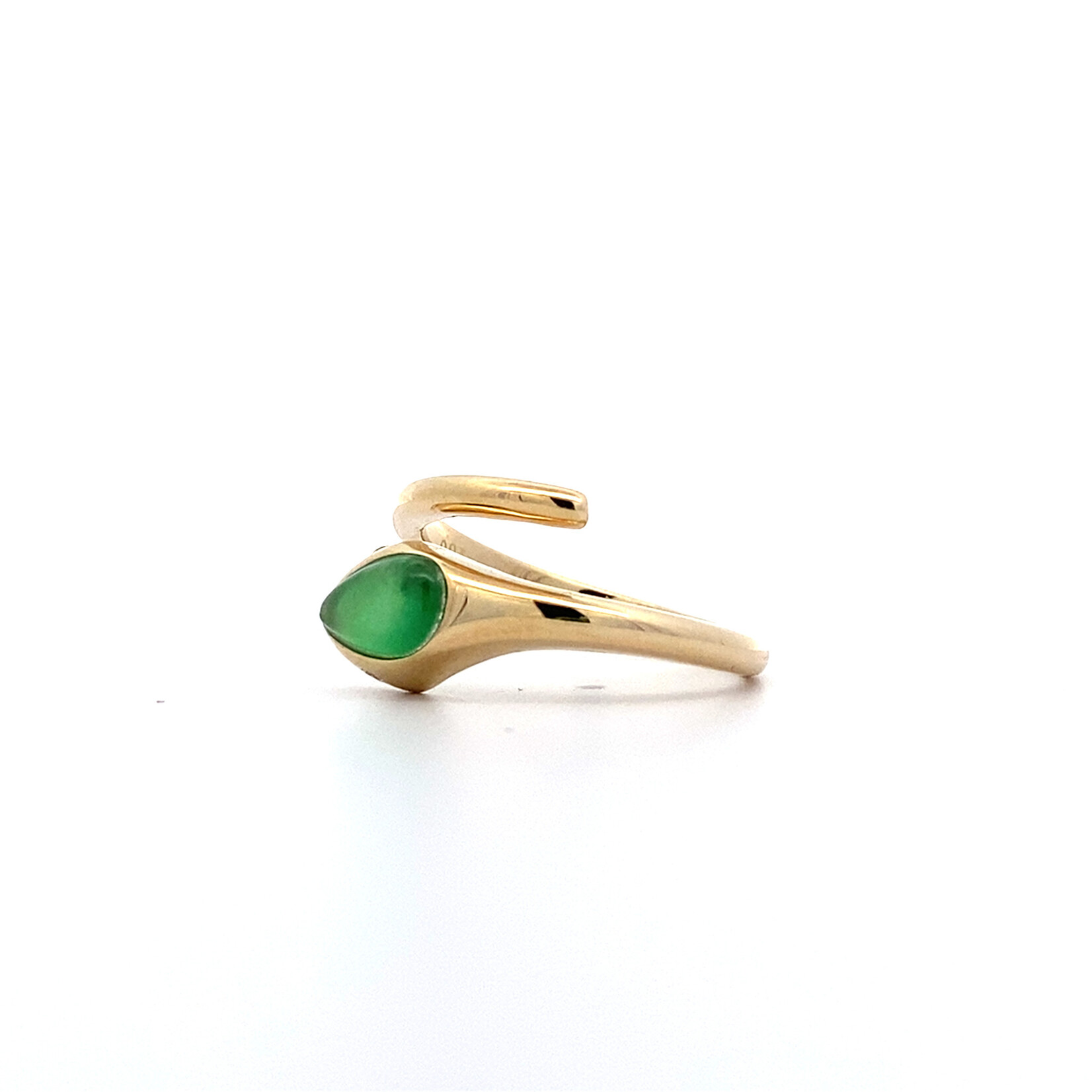14K Yellow Gold Guatemalan Jade and Diamond Snake Ring sz7 D.03ct