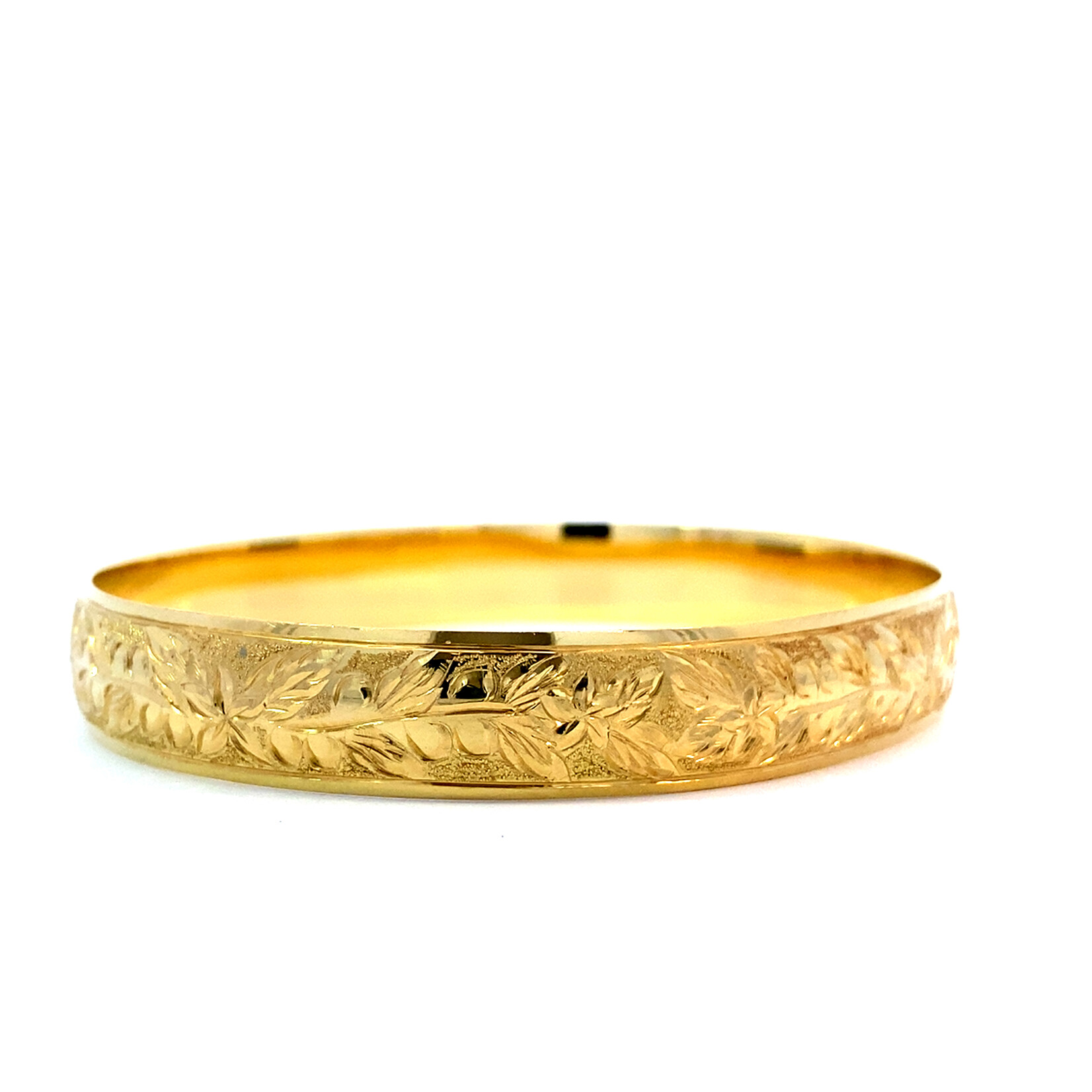 18K Yellow Gold 10mm Barrel Medium Kona Coffee Bangle Bracelet