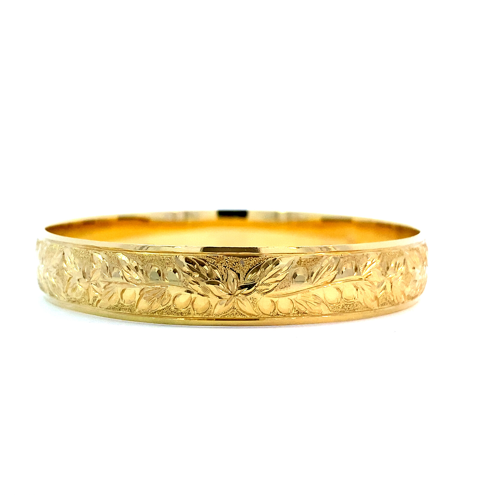 18K Yellow Gold 10mm Barrel Medium Kona Coffee Bangle Bracelet