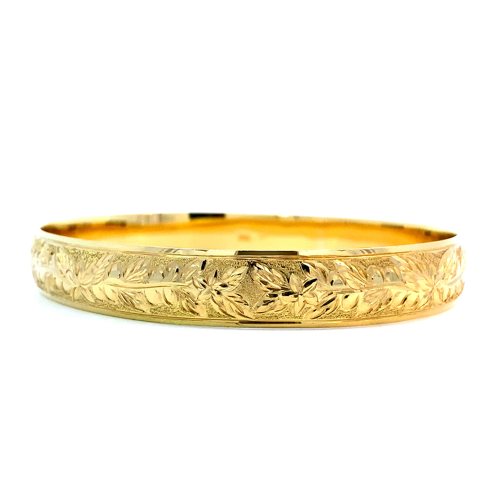 18K Yellow Gold 10mm Barrel Medium Kona Coffee Bangle Bracelet
