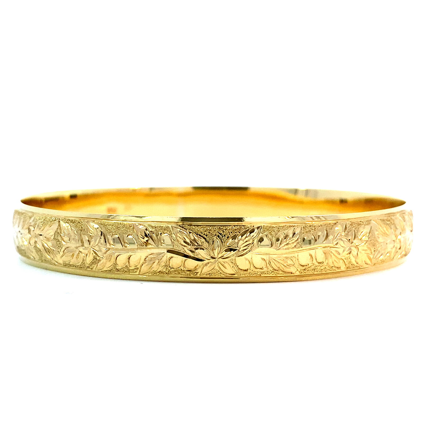 18K Yellow Gold 10mm Barrel Medium Kona Coffee Bangle Bracelet