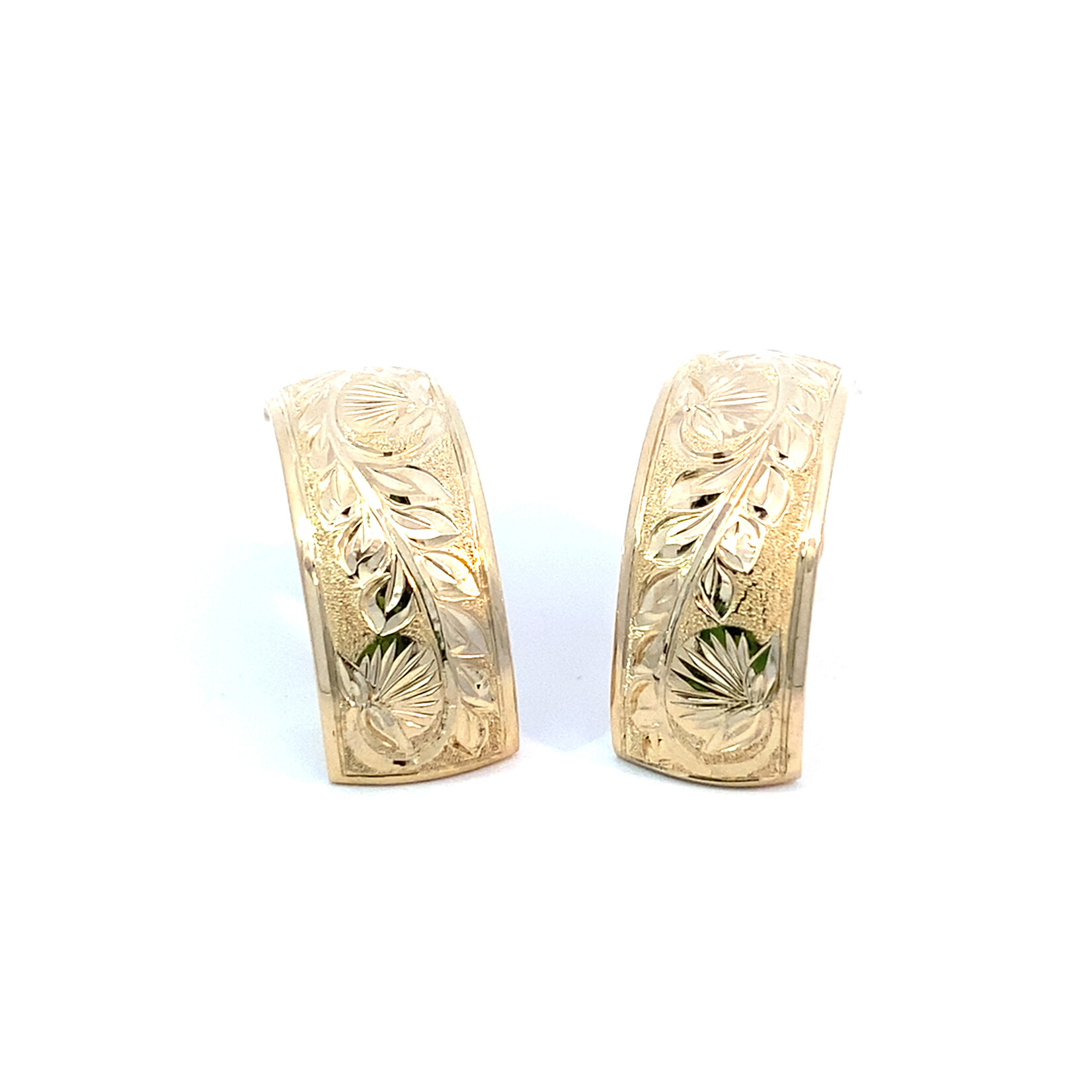 Ohia Lehua 14K Yellow Gold 8mm Barrel Light Ohia Lehua Half Hoop Earrings