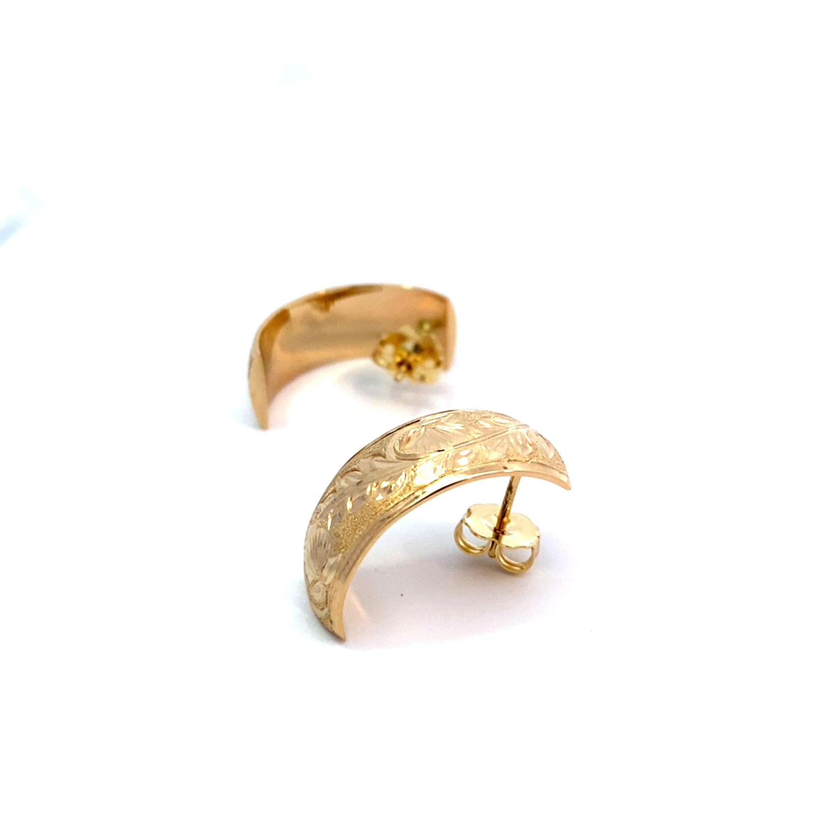 Ohia Lehua 14K Yellow Gold 8mm Barrel Light Ohia Lehua Half Hoop Earrings