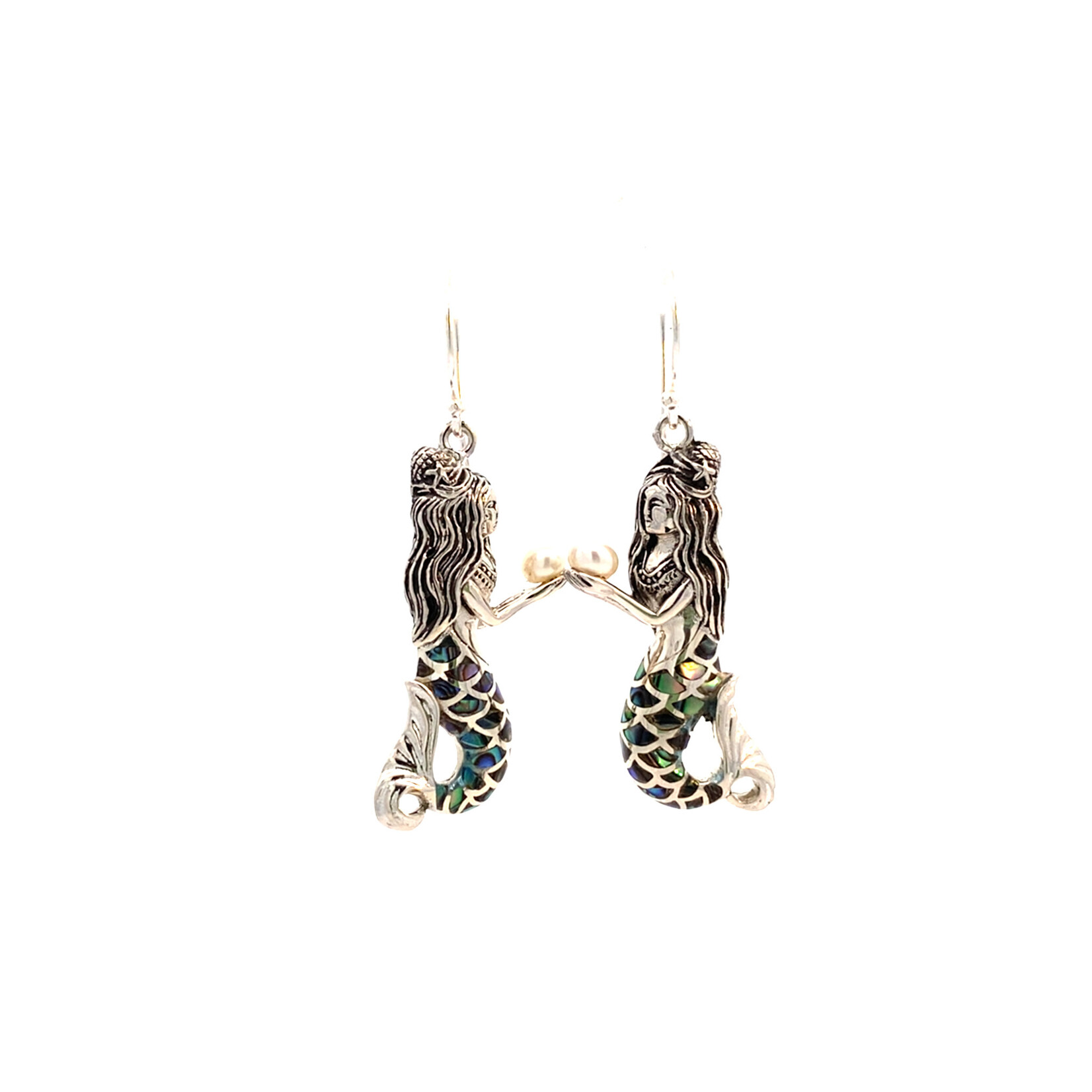Sterling Silver Mermaid with Button Pearl Dangles
