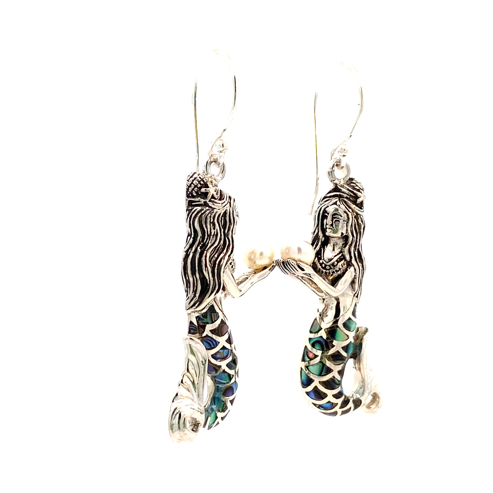 Sterling Silver Mermaid with Button Pearl Dangles