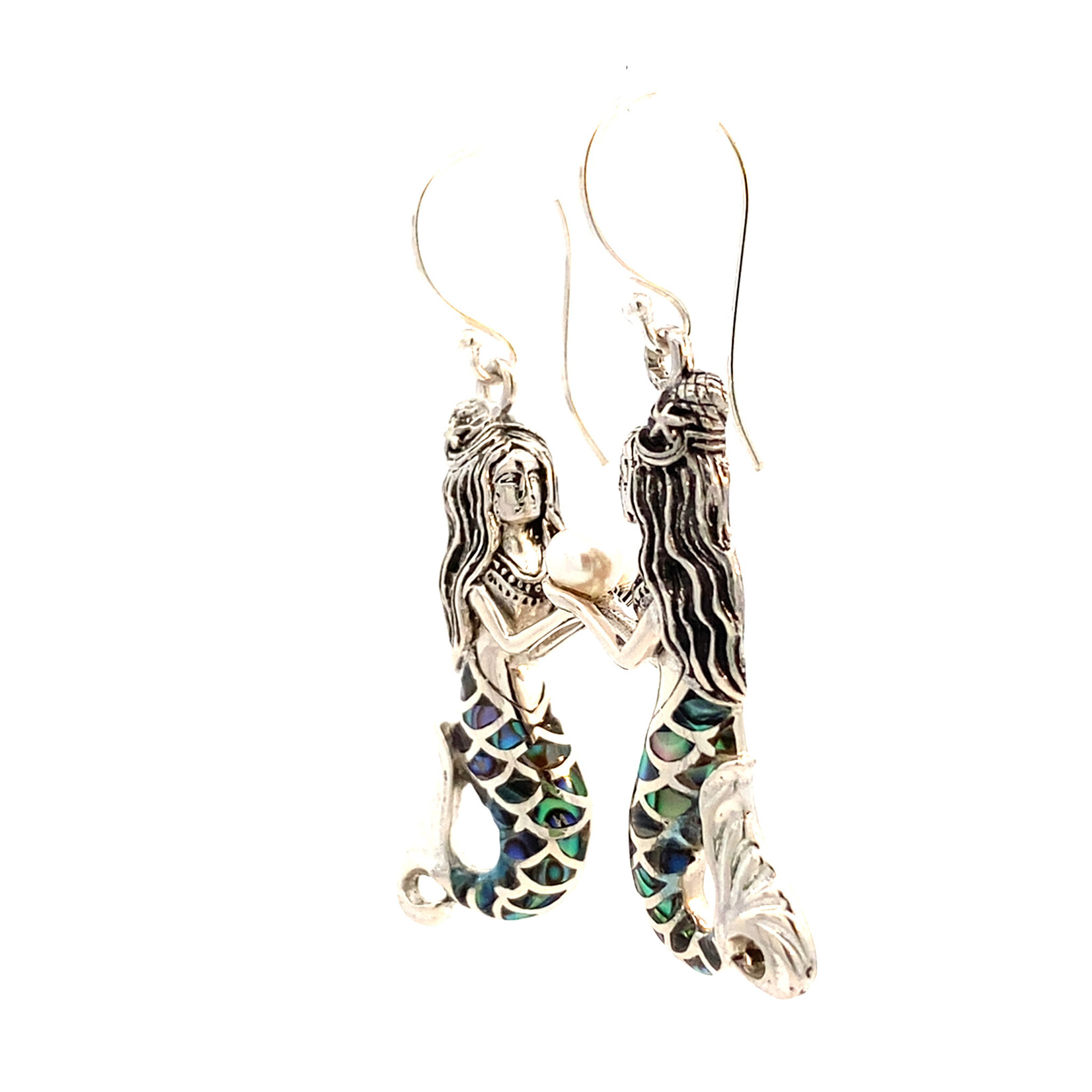 Sterling Silver Mermaid with Button Pearl Dangles