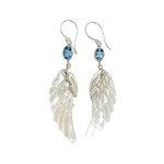 Sterling Silver Angel Wings with Mother of Pearl & Blue Topaz Dangles