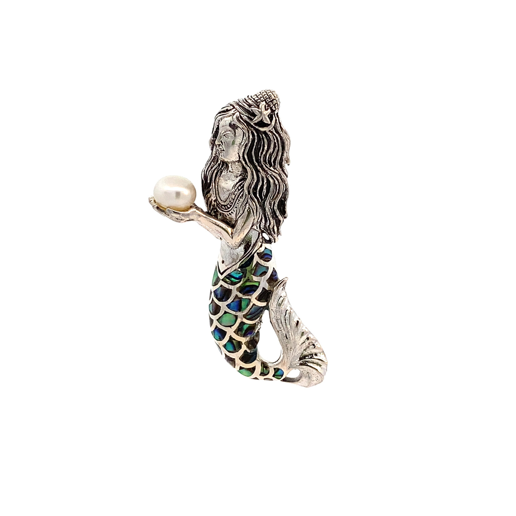 Sterling Silver Mermaid with Button Pearl Pendant