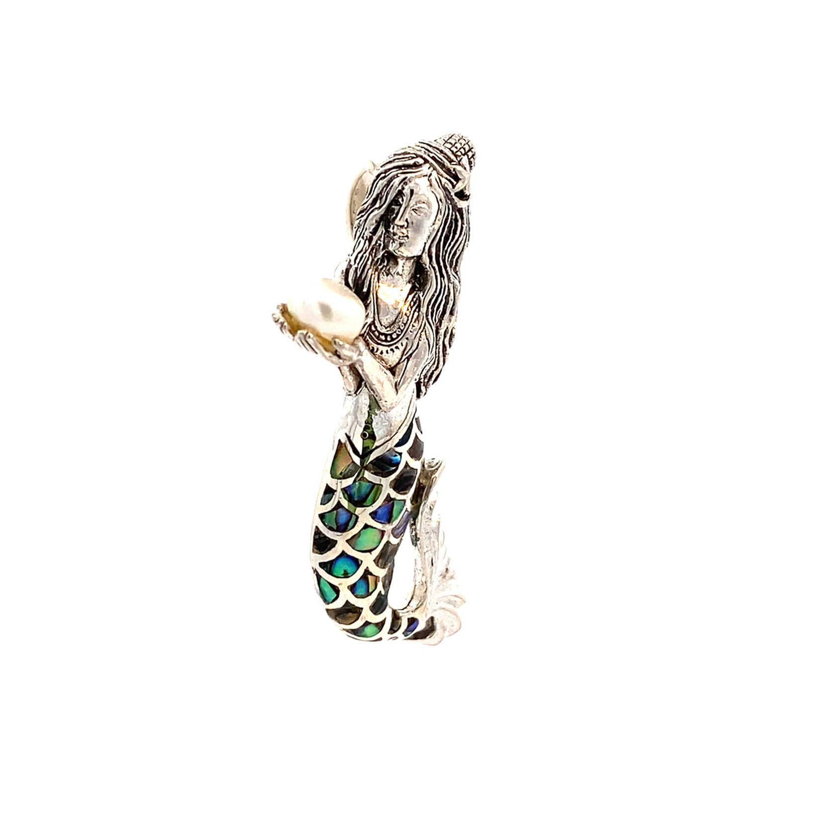 Sterling Silver Mermaid with Button Pearl Pendant