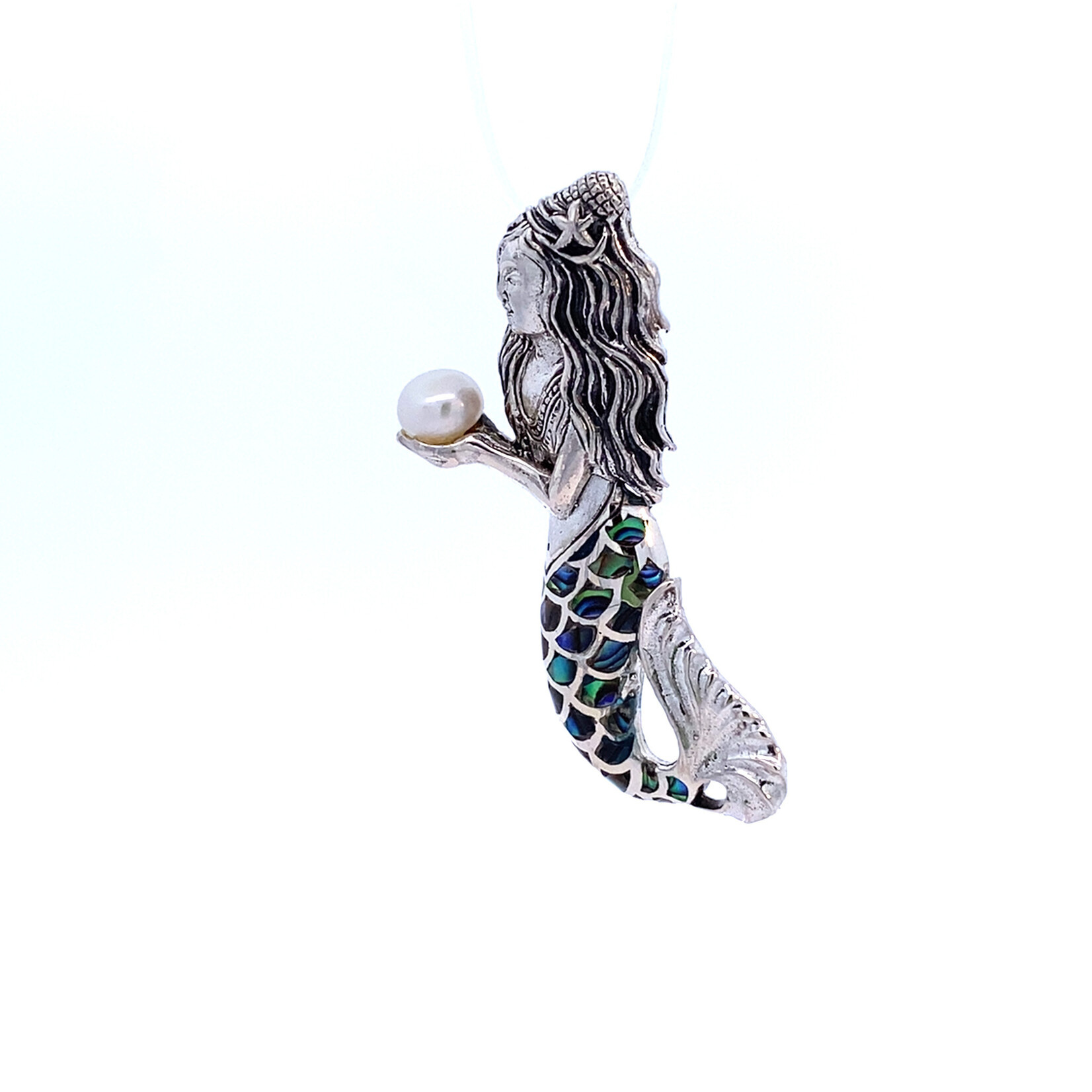 Sterling Silver Mermaid with Button Pearl Pendant