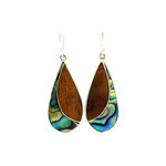 Sterling Silver Teardrop Koa Paua Dangles