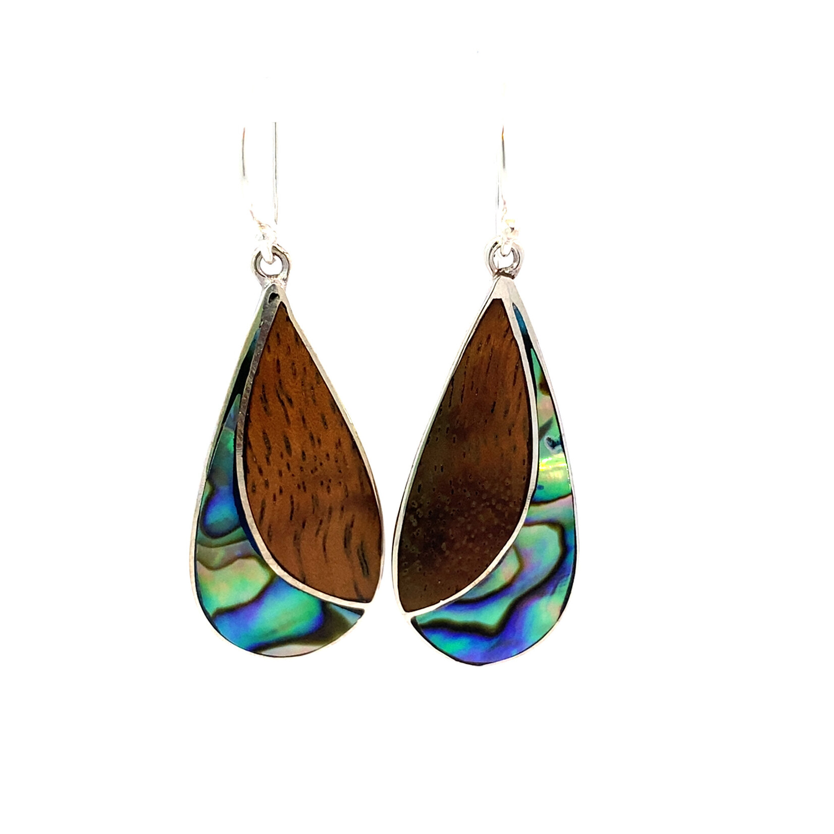 Sterling Silver Teardrop Koa Paua Dangles