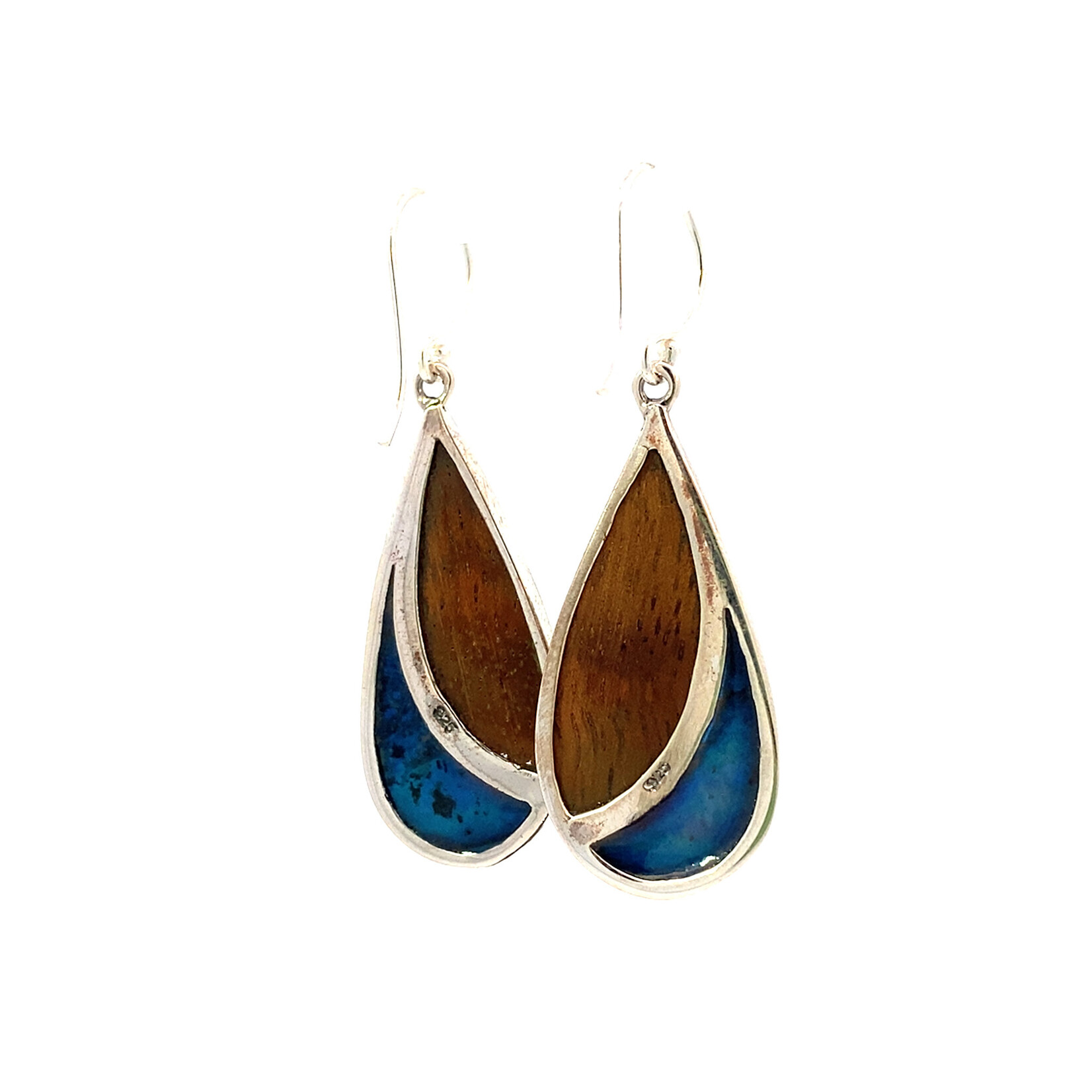 Sterling Silver Teardrop Koa Paua Dangles
