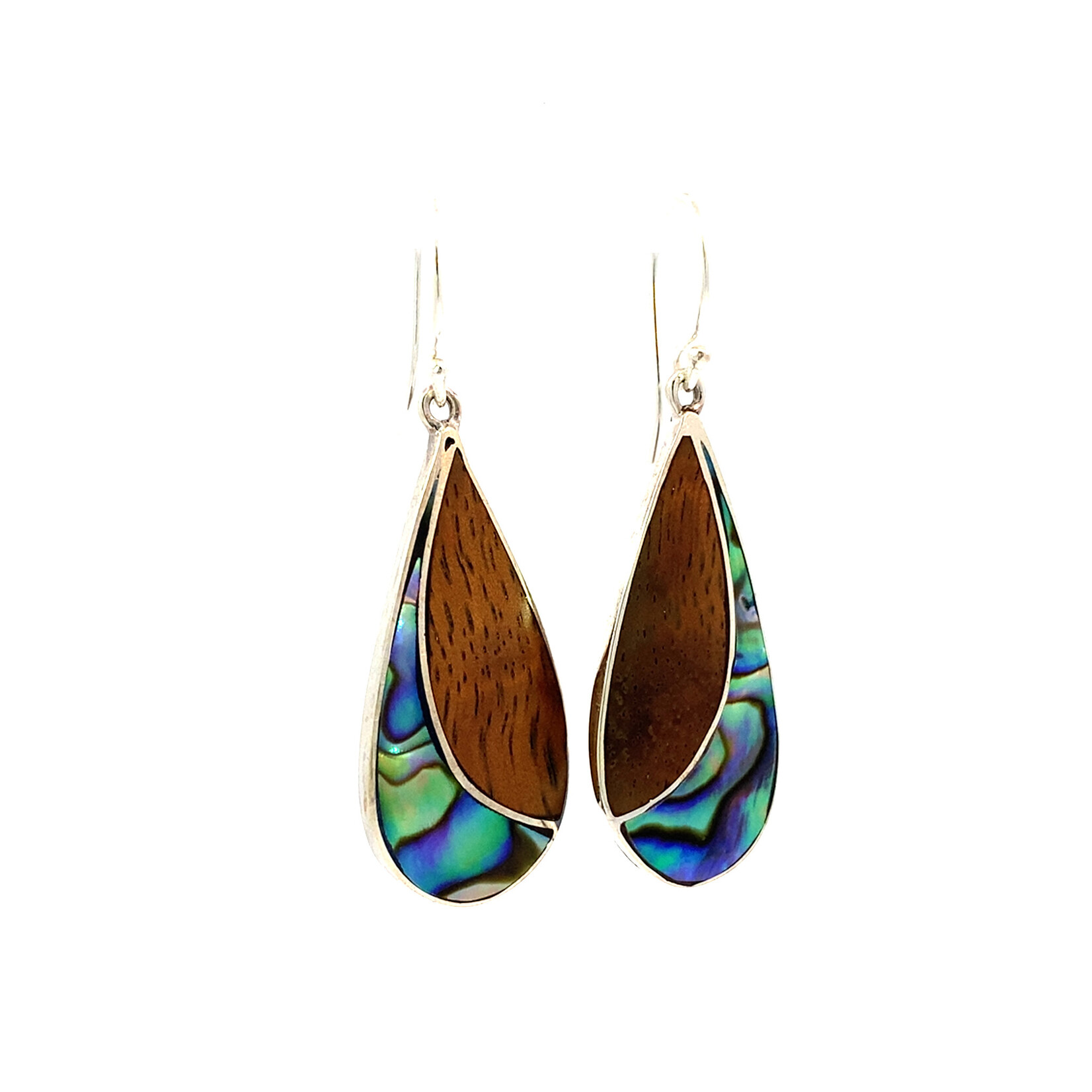 Sterling Silver Teardrop Koa Paua Dangles