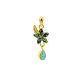 18K Gold Vermeil Plumeria with Larimar Drop Pendant