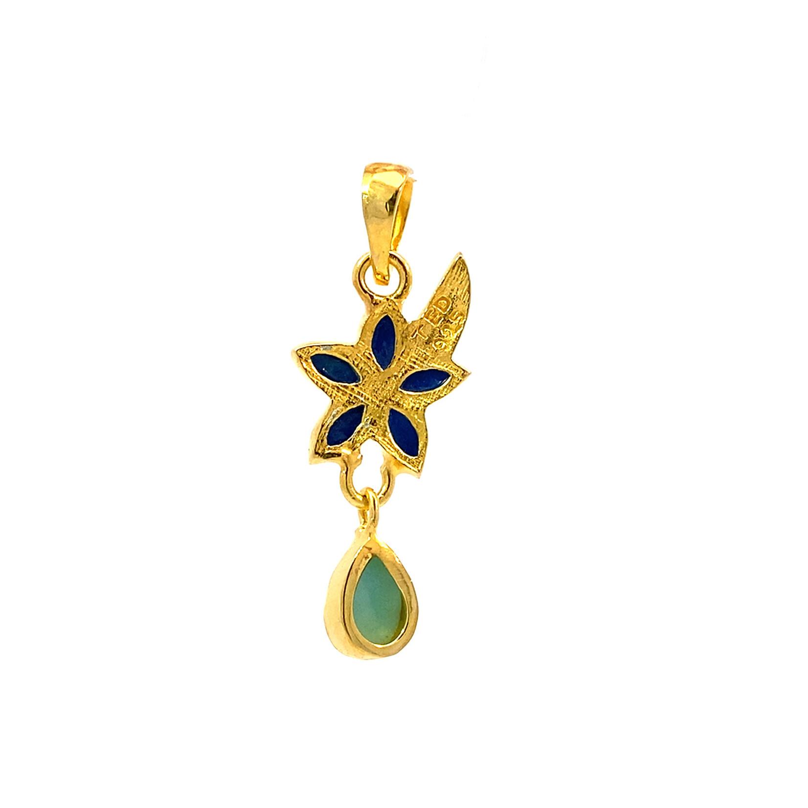 18K Gold Vermeil Plumeria with Larimar Drop Pendant