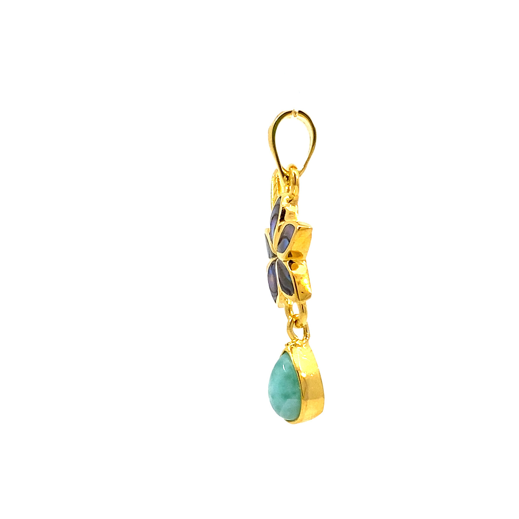 18K Gold Vermeil Plumeria with Larimar Drop Pendant