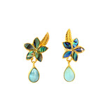 18K Gold Vermeil Paua Plumeria with Larimar Drops studs