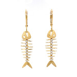 14K Two Tone Fish Bone Dangles with diamonds .08cttw