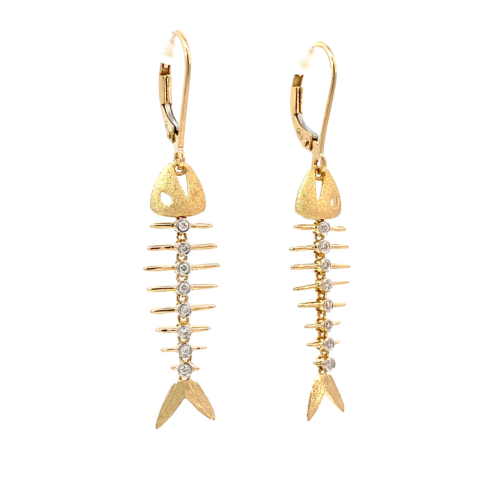 14K TwoTone Fish Bone Dangles with diamonds .08cttw
