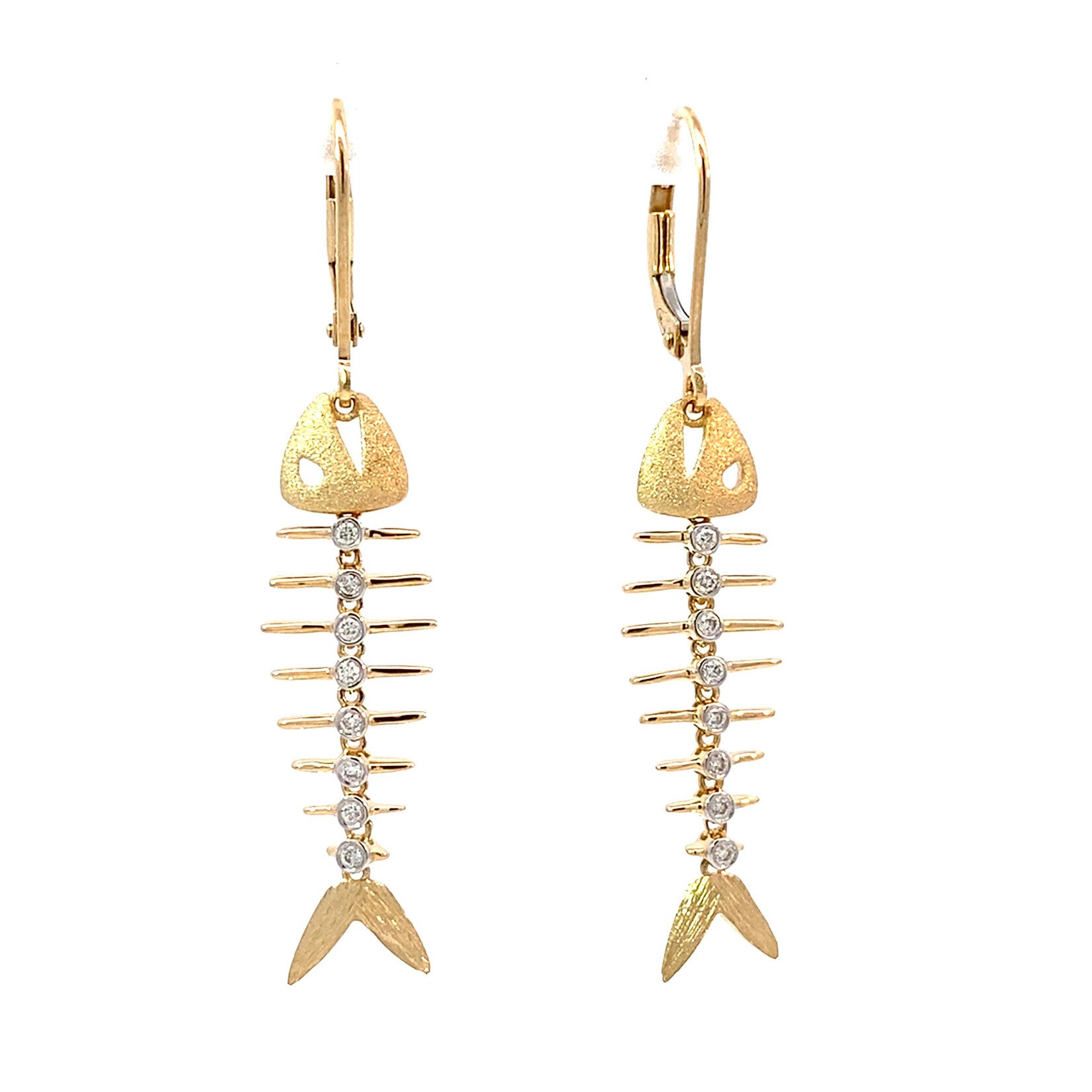 14K TwoTone Fish Bone Dangles with diamonds .08cttw