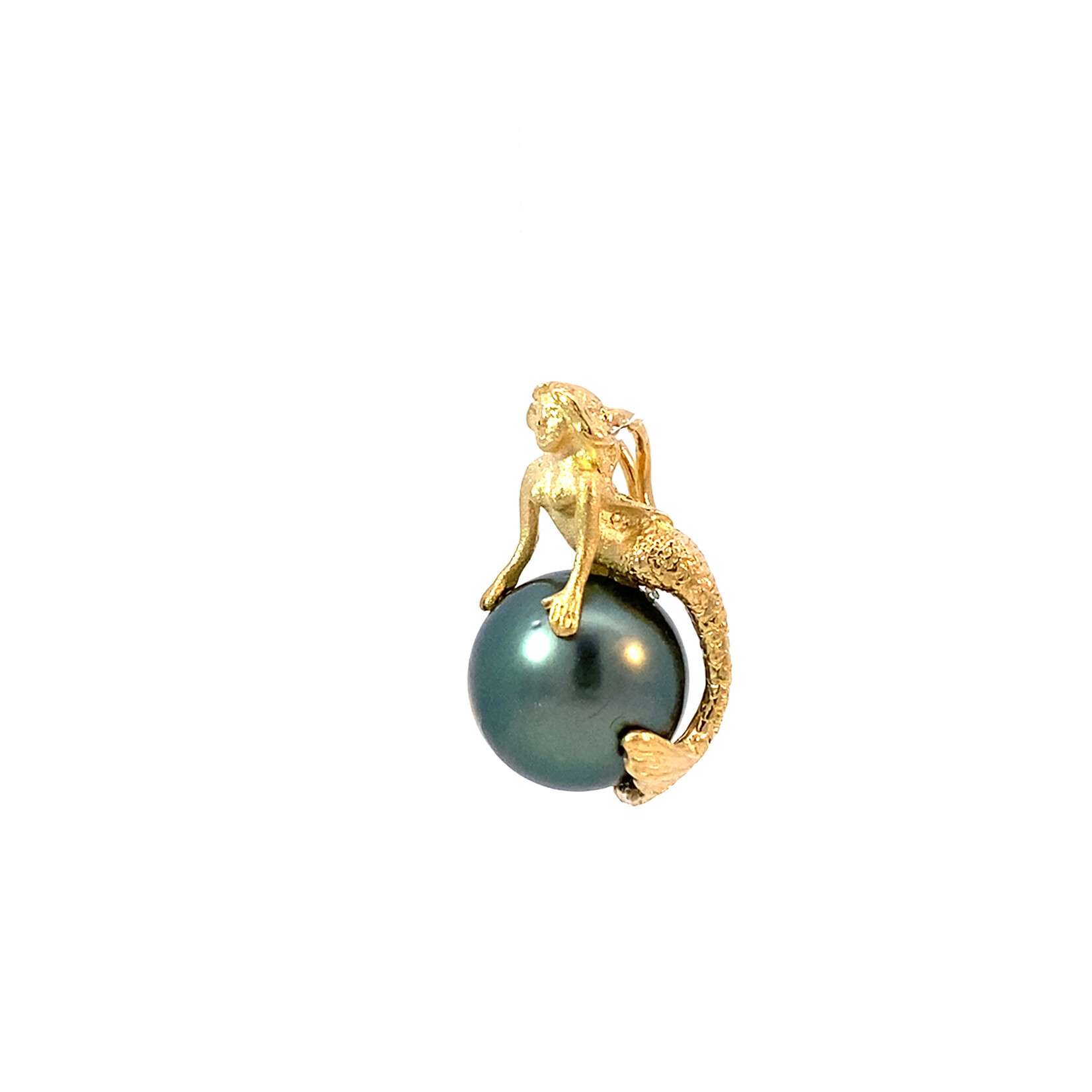 14K Yellow Gold Mermaid pendant with 11mm Tahitian Pearl