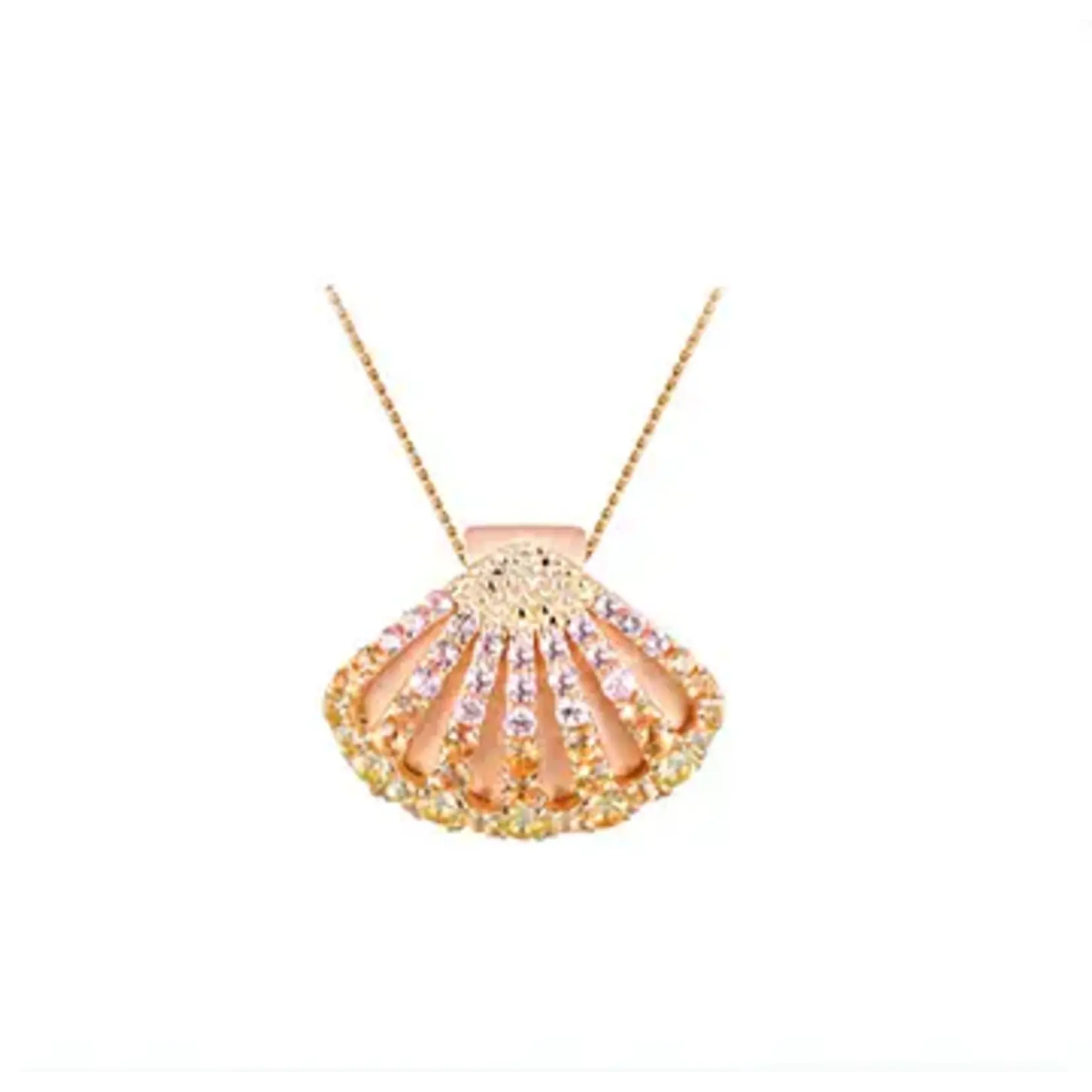 14K Two Tone Sapphire Sunrise Shell pendant  Sap.83cttw