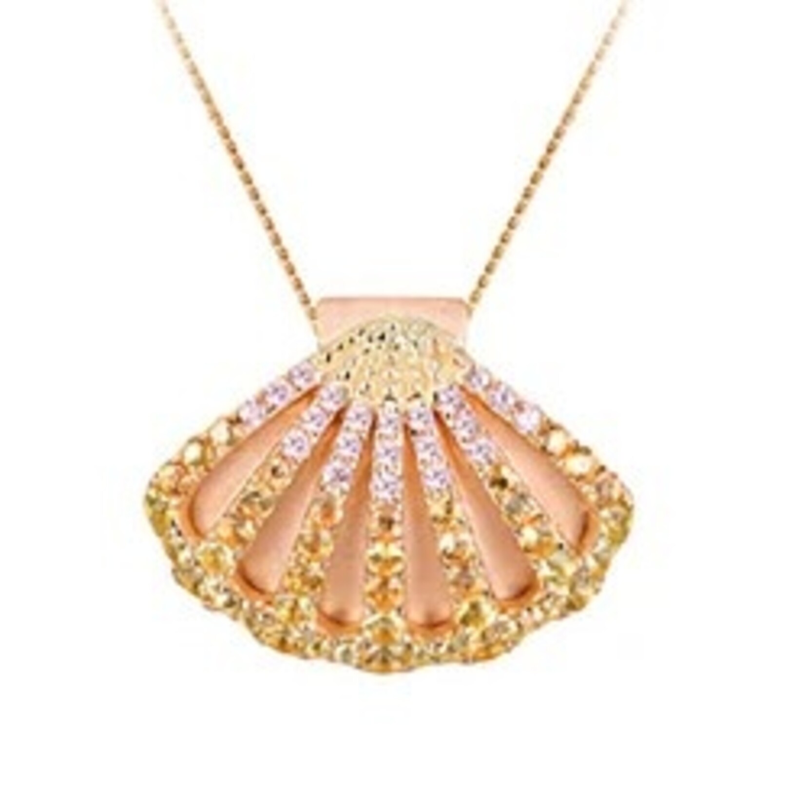 14K Two Tone Sapphire Sunrise Shell pendant  Sap.83cttw