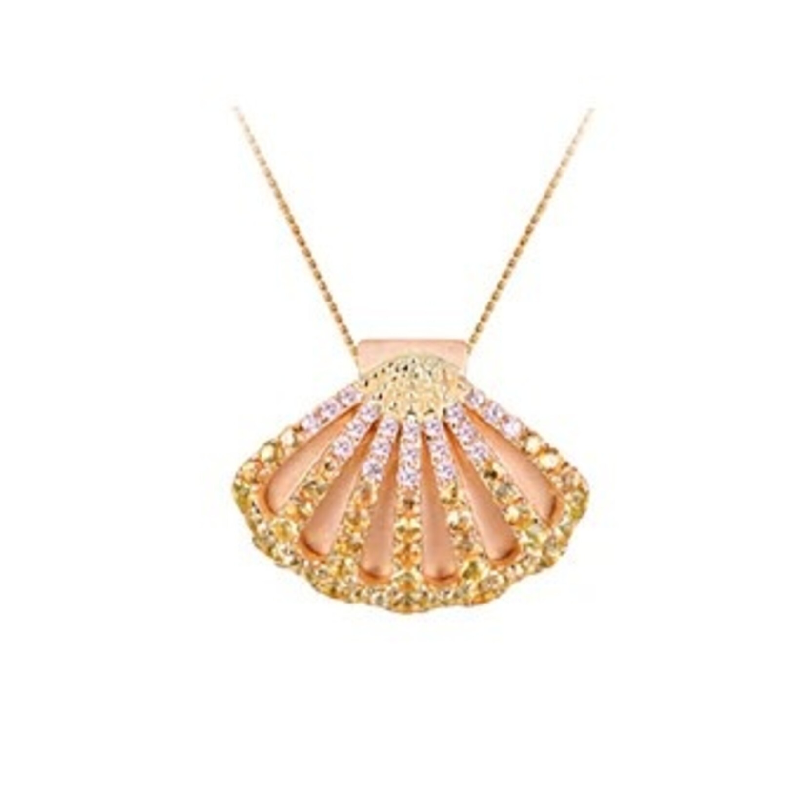 14K Two Tone Sapphire Sunrise Shell pendant  Sap.83cttw