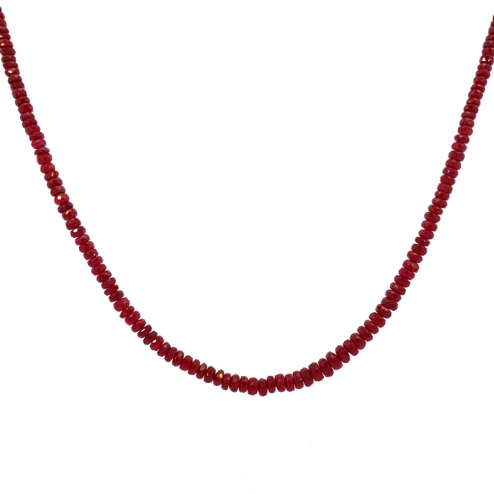 14K Yellow Gold 18" Graduated Ruby Necklace with 1" extension