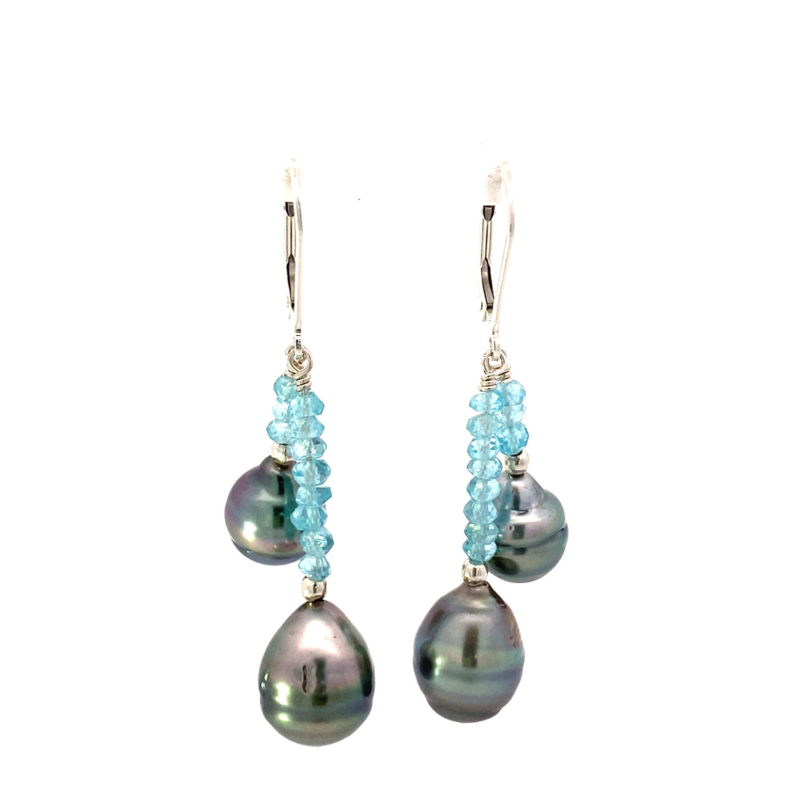 Sterling Silver Baroque Tahitians with  Apatite dangles