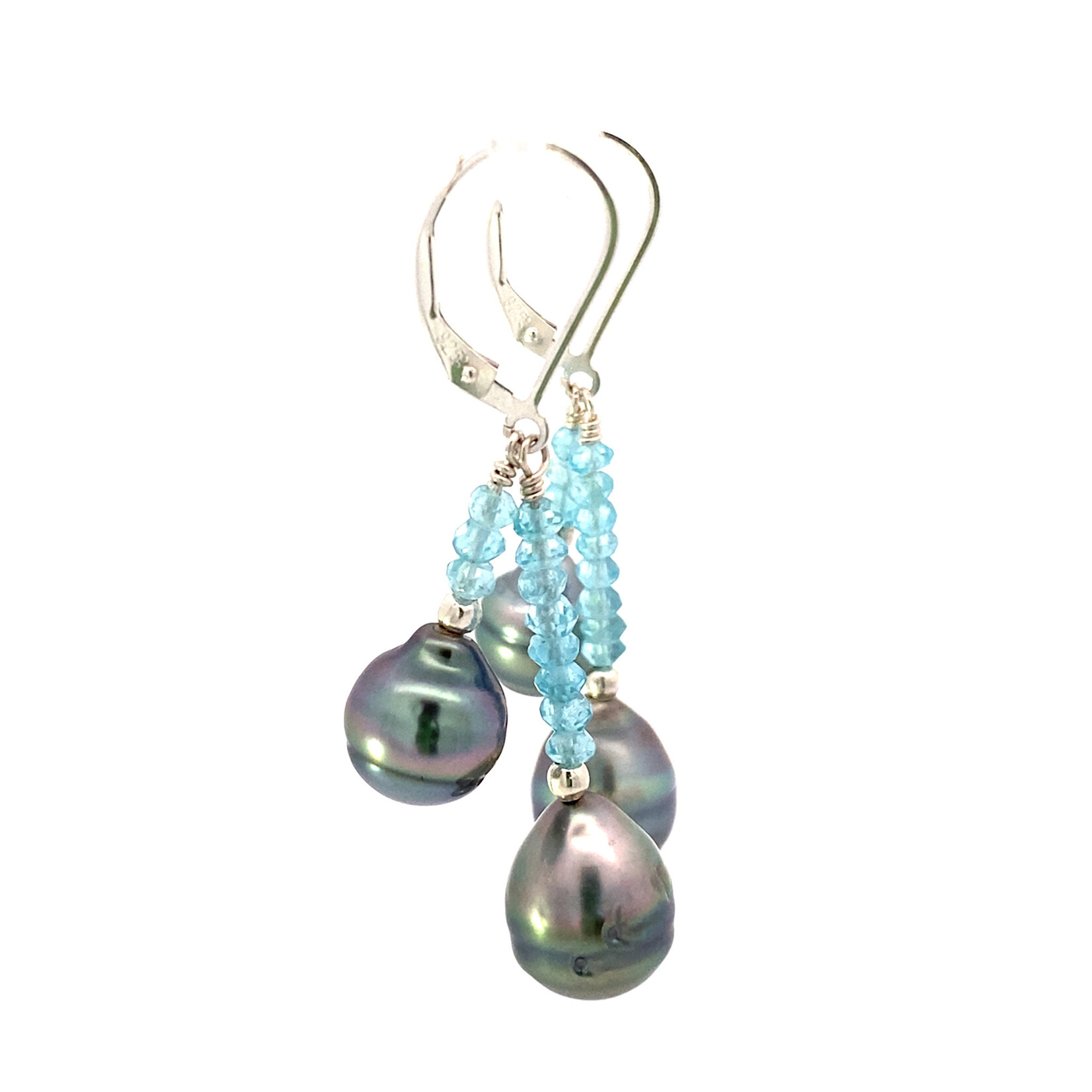 Sterling Silver Baroque Tahitians with  Apatite dangles