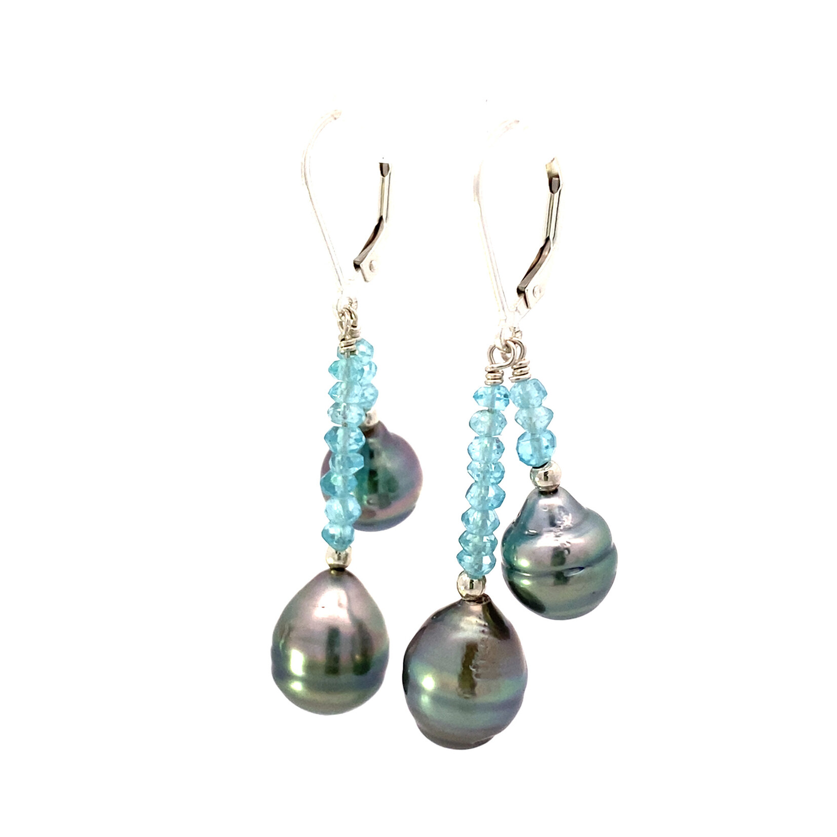 Sterling Silver Baroque Tahitians with  Apatite dangles