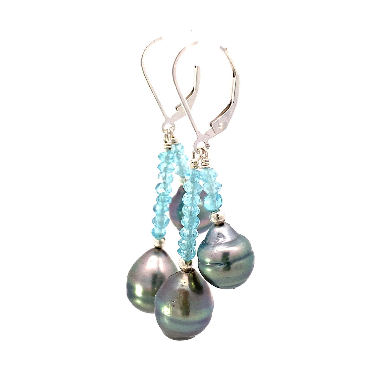 Sterling Silver Baroque Tahitians with  Apatite dangles