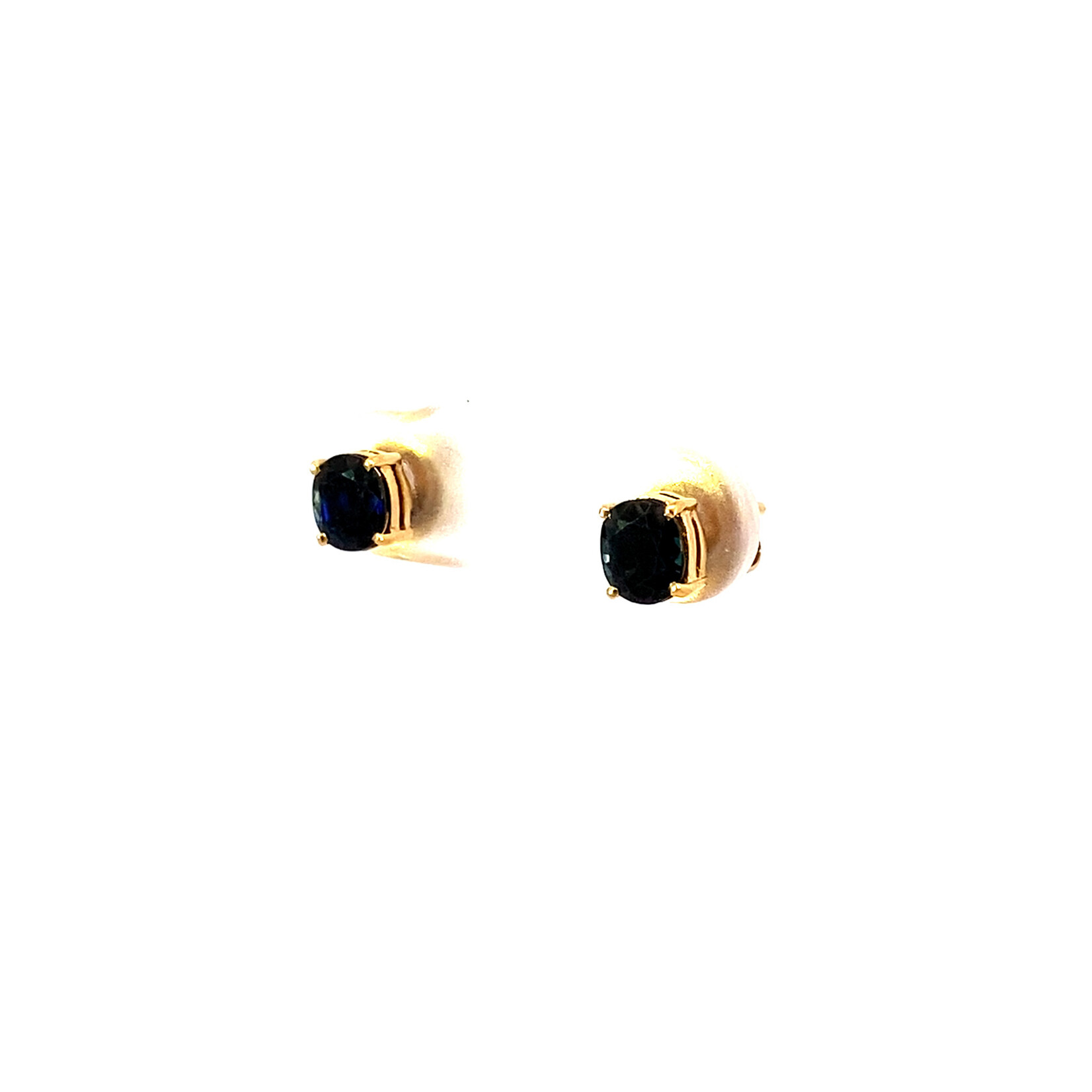 18K Yellow Gold Blue Zircon Studs with 14KY Backs