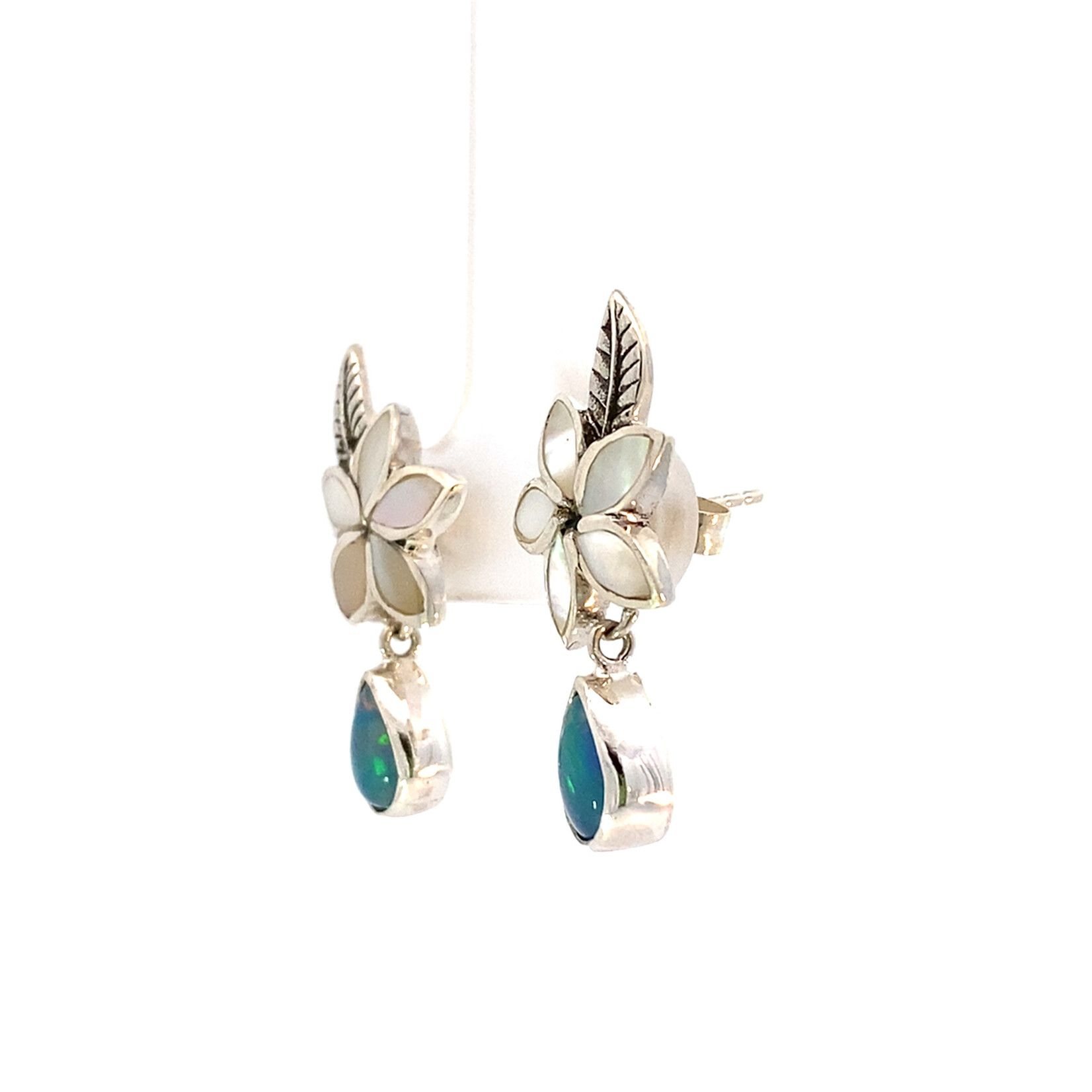 E6472 SS MOP Plumeria Opal Drop studs
