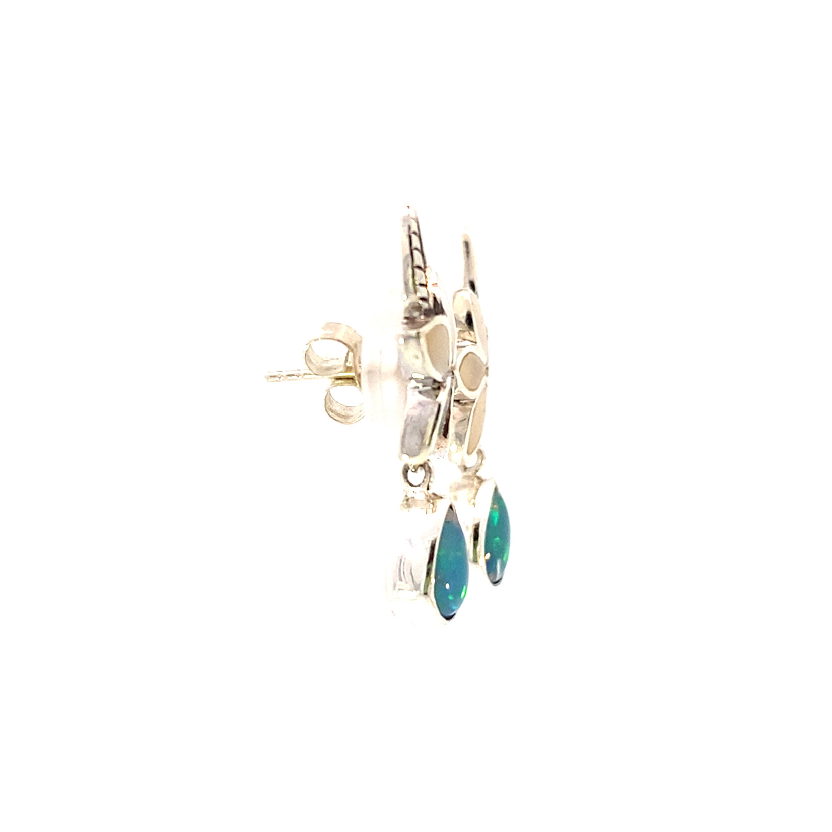 E6472 SS MOP Plumeria Opal Drop studs