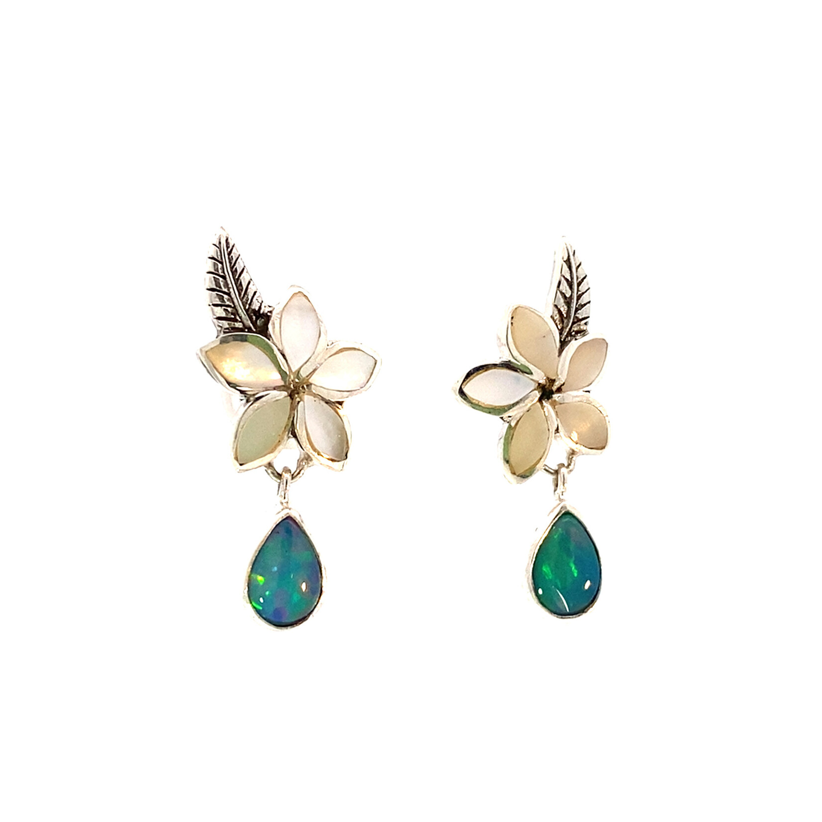 E6472 SS MOP Plumeria Opal Drop studs