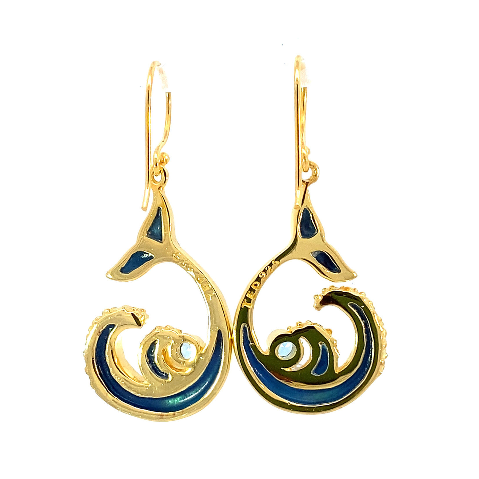 18K Vermeil Aumakua Whale's Tail Wave Swiss Blue Topaz Dangles