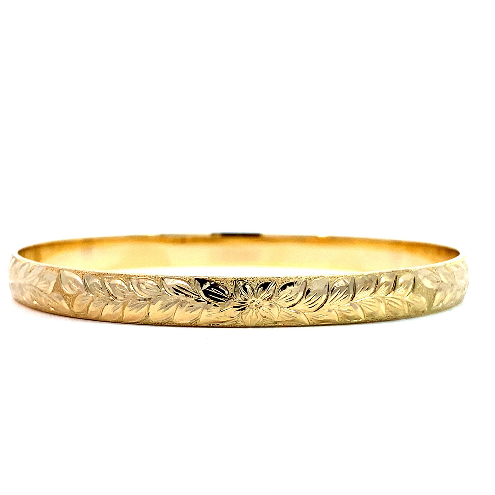 Maile Lei 14K Yellow Gold 6mm Barrel Light Maile Lei sz7.25 Bangle Bracelet