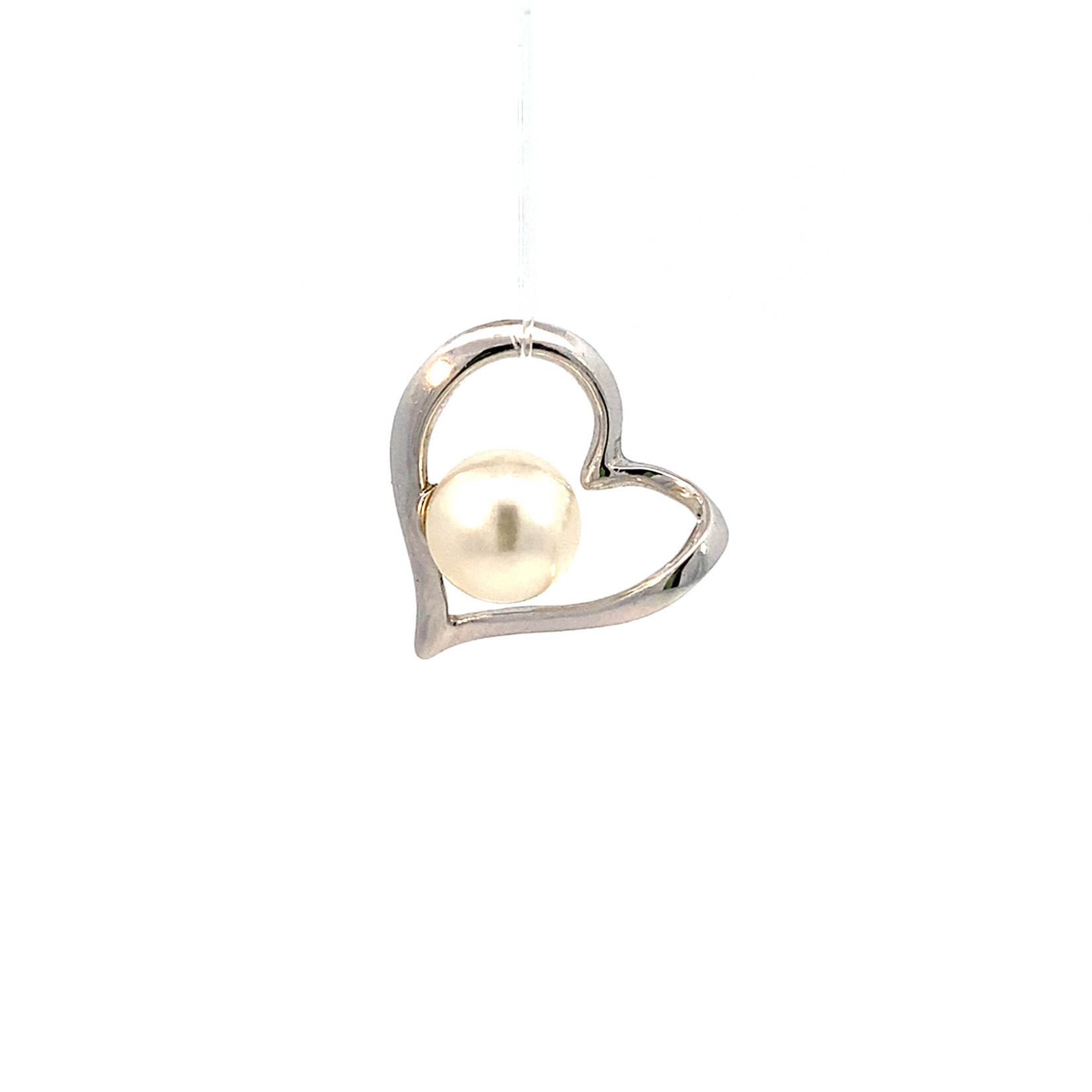 14K White Gold Open Heart Pearl Pendant