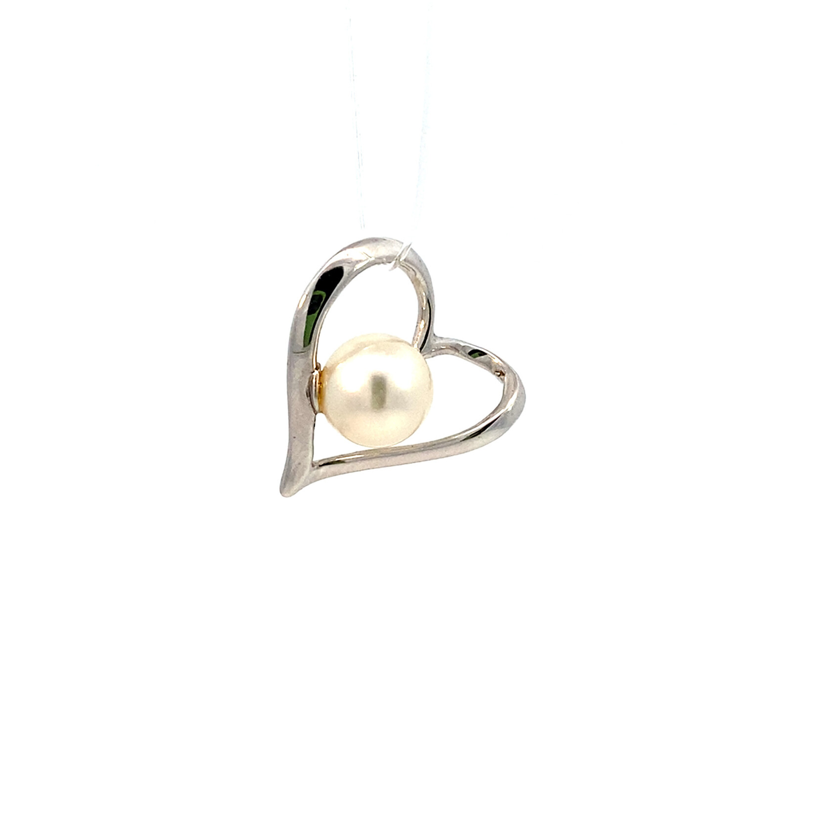 14K White Gold Open Heart Pearl Pendant