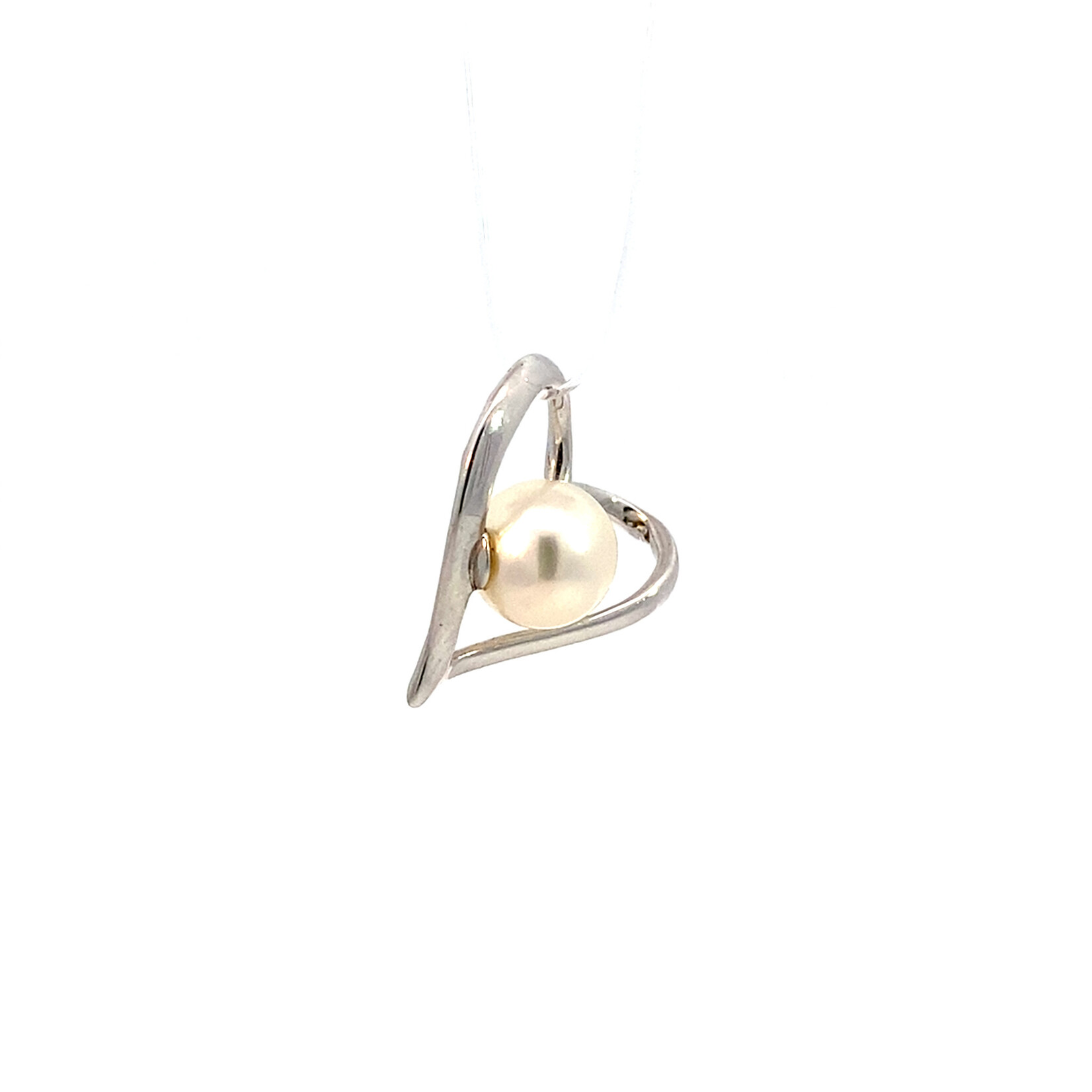 14K White Gold Open Heart Pearl Pendant