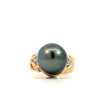 14K Yellow Gold 11mm Tahitian Diamond Ring sz6.25 D+/-.12ctw