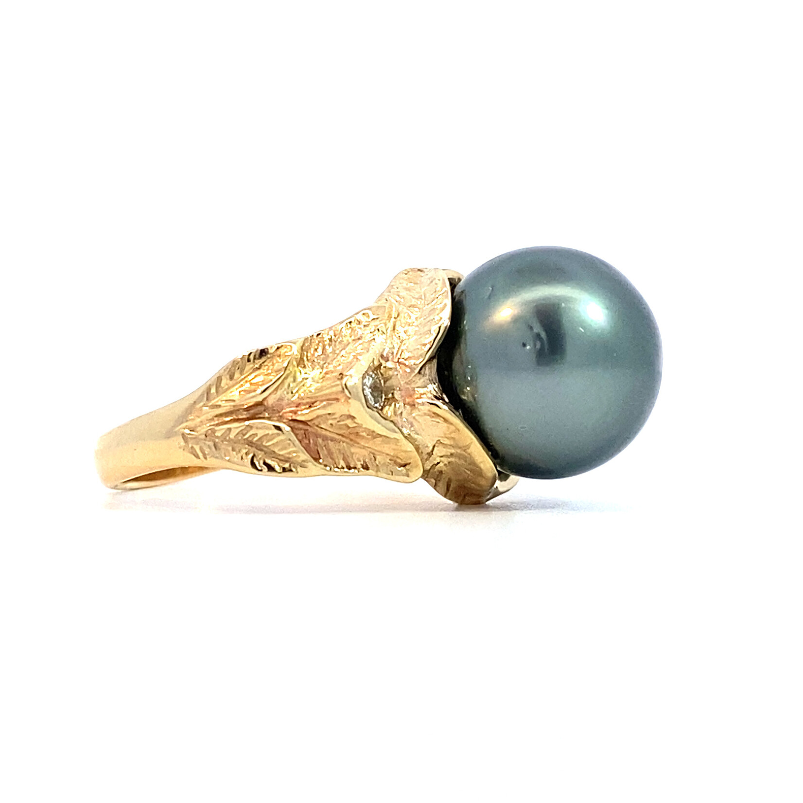 14K Yellow Gold 11mm Tahitian Diamond Ring sz6.25 D+/-.12ctw