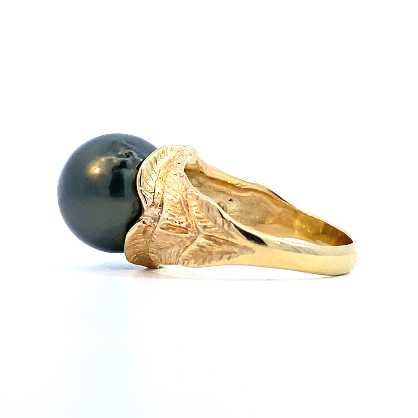 14K Yellow Gold 11mm Tahitian Diamond Ring sz6.25 D+/-.12ctw