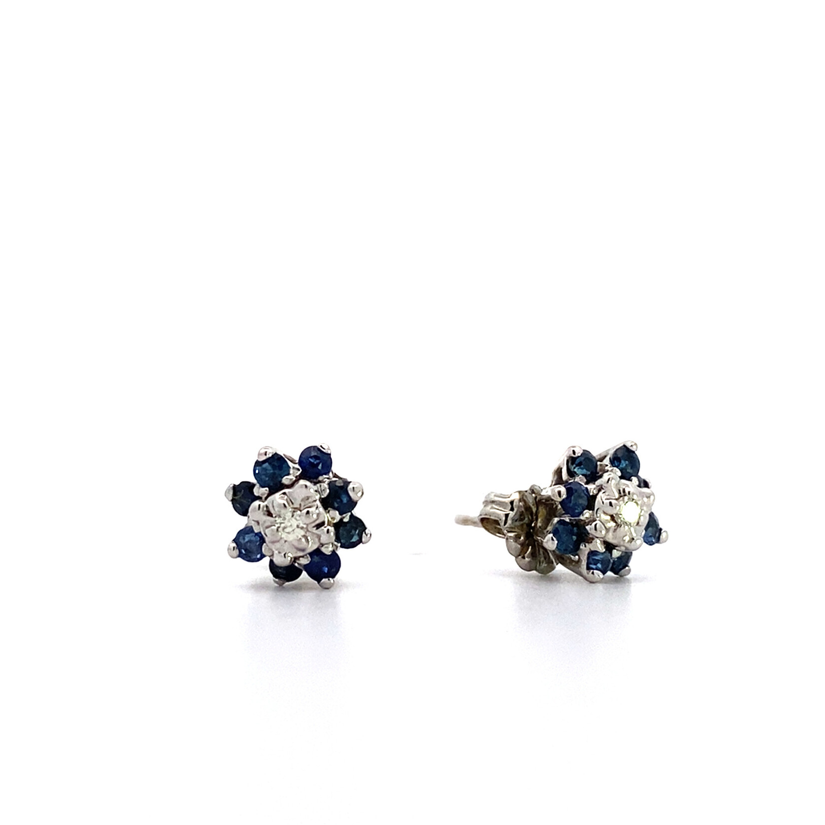 14K White Gold Cluster Sapphire & Diamond Studs