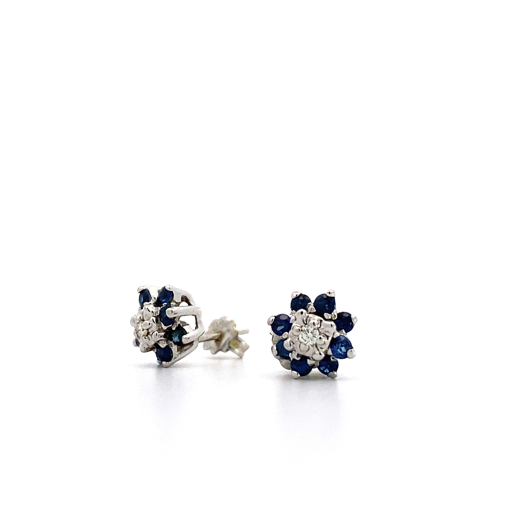 14K White Gold Cluster Sapphire & Diamond Studs