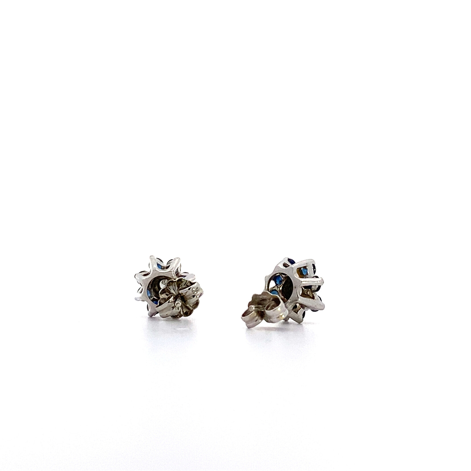 14K White Gold Cluster Sapphire & Diamond Studs