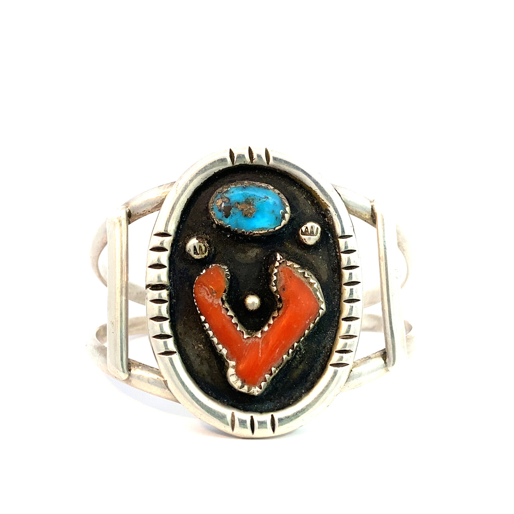 Sterling Silver Red Coral & Turquoise Cuff Daniel Benally